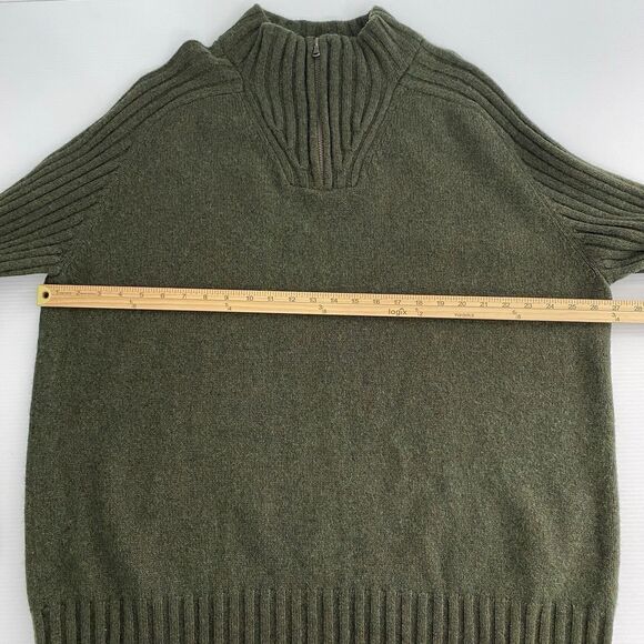 Lands End Men's XXL Sweater Green 100% Lambs Wool Ribbed 1/4 Zip Pullover - Picture 4 of 10